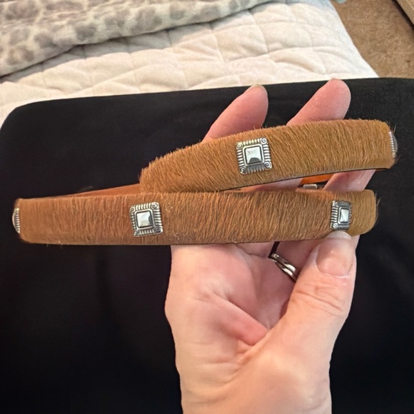 Brighton Leather Hair Studded Vintage Belt M/L 32 Chestnut - Picture 3 of 7